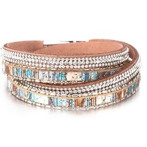 New Leather Wrap Women’s Bracelet Boho Leopard Multi-Layer Crystal Beads Cuff